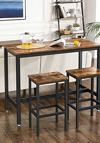 VASAGLE Stehtisch mit 2 Barhockern – rustikale braune Spanplatte und schwarzer Stahl