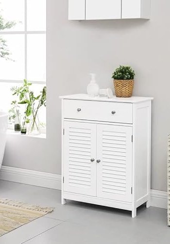 VASAGLE baderomsskap, m. 2 sprossedrer, 1 justerbar hylle og 1 skuff - hvit MDF