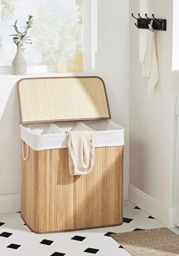 SONGMICS skittentyskurv, m, 3 seksjoner, pklipslokk og hndtak - bomull og naturlig bambus