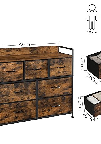 SONGMICS stoffkommode, soveromsoppbevaringsenhet, 7-skuffers kommode, med metallramme og hndtak, industriell, rustikk brun og svart LTS137B01