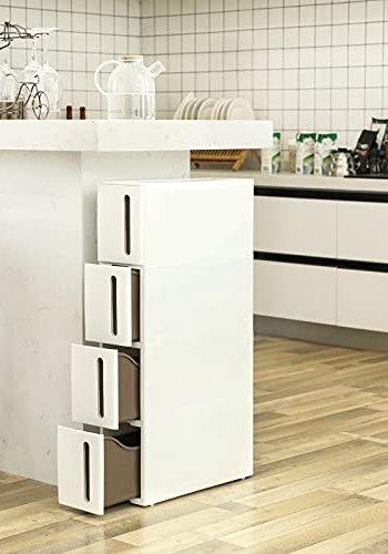 SONGMICS smalt lagertrn, m. 4 skuffer og hjul - hvit og brun polypropylen