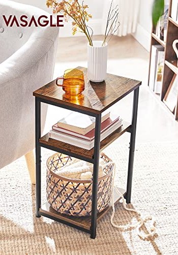 VASAGLE sidebord, m. 2 hyller, rektangulre - rustikk brun sponplate og sort stl (34x30)