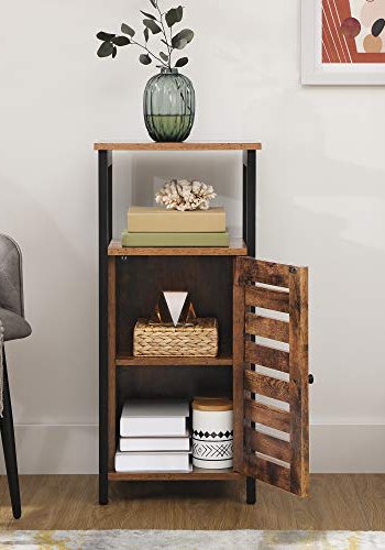 VASAGLE sidebord, m. 1 sprossedr, 1 pent rom og 1 hylle - rustikk brun sponplate og sort stl (37x30)