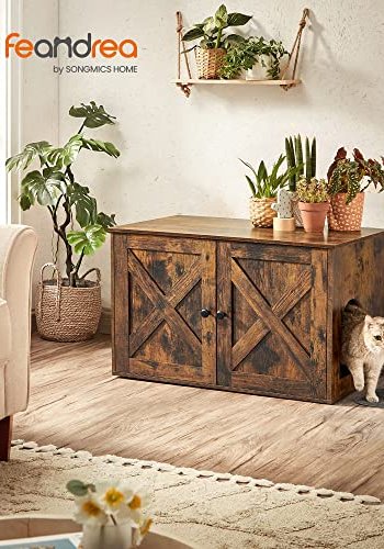 FEANDREA skap for sppelkasse, m. 2 drer og 2 rom - rustikk brun sponplate