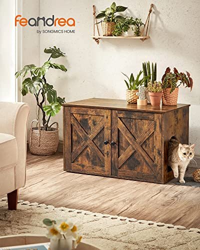 FEANDREA skap for sppelkasse, m. 2 drer og 2 rom - rustikk brun sponplate