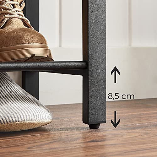 VASAGLE Schuhregal, mit 3 Gitterböden – braune Spanplatte und schwarzer Stahl