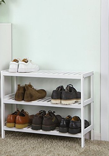 SONGMICS skohylle, m. 3 hyller - hvit bambus (70x26)