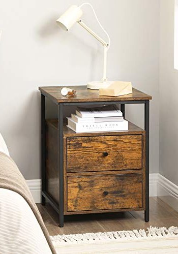 VASAGLE nattbord, m. 2 skuffer, firkantet - rustikk brun sponplate og sort stl (45x45)