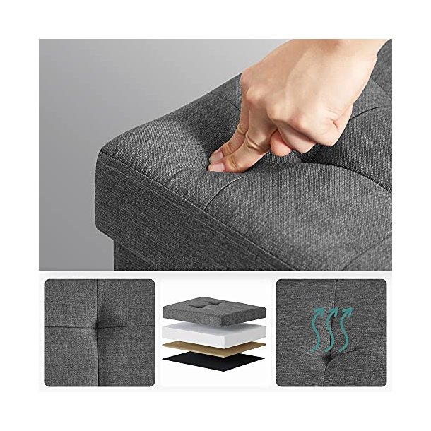 SONGMICS opbevaringsbnk, m. 1 lg, foldbar - mrkegr linned og natur tr (76x38)