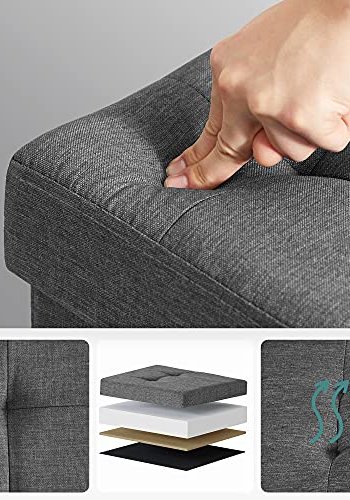 SONGMICS benk, sammenleggbar, med sammenleggbar lokk - mrkegr imitert lin (76x38)