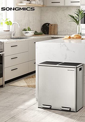 SONGMICS avfallsbeholder, m. 2 rom, plastbtter, lokk,, luktforsegling - slv og sort stl