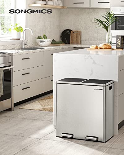 SONGMICS avfallsbeholder, m. 2 rom, plastbtter, lokk,, luktforsegling - slv og sort stl