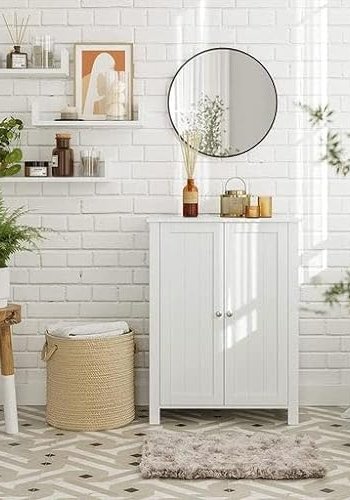 VASAGLE frittstende baderomsskap, m. 2 drer og 2 hyller - hvit MDF