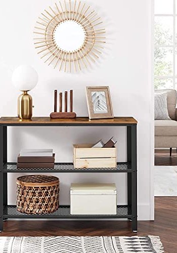 VASAGLE konsollbord, m. 2 mesh hyller - rustikk brun sponplate og sort stl (101,5x35)