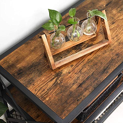 VASAGLE TV-bord, m. 2 hyller - rustikk brun sponplate og sort stl (140x39,2)