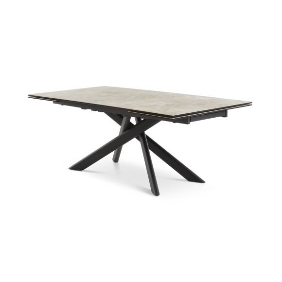 Hudson spisebord, med. 2 ekstra tallerkener - taupe keramikk og svart metall (200(300)x100)