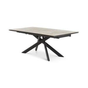 Hudson spisebord, m. 2 tillgsplader - antracitgr keramik og sort metal (200(300)x100)