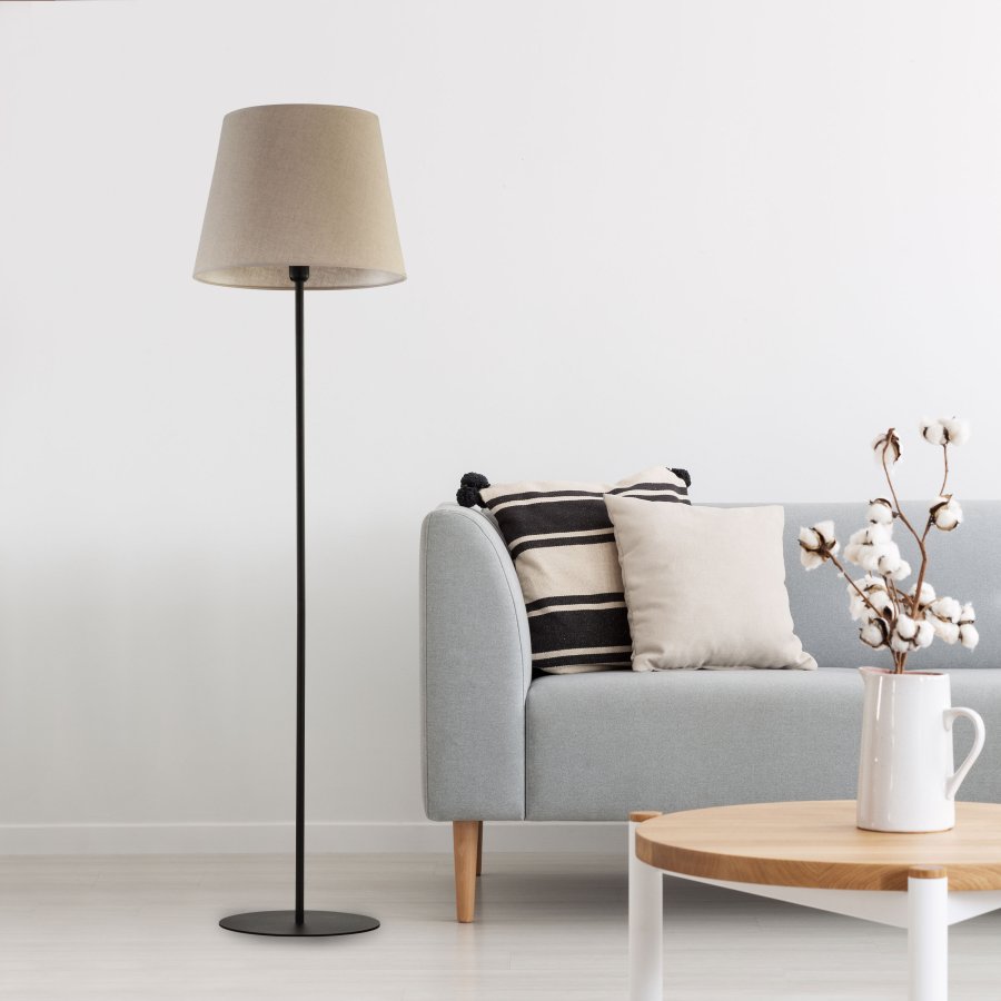 TK Chicago gulvlampe - natur hr stof og sort stl