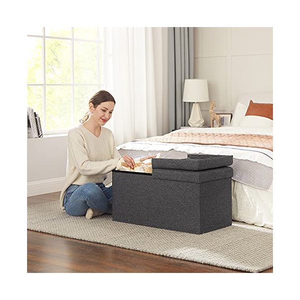 SONGMICS bnk, sammenklappelig, m. klaplg - mrkegr imiteret linned (76x38)