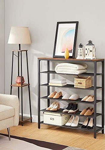 VASAGLE skohylle, m. 5 hyller - rustikk brun sponplate og sort stl