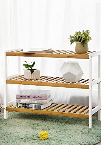 SONGMICS skohylle, m. 3 hyller - naturlig og hvit bambus (70x26)