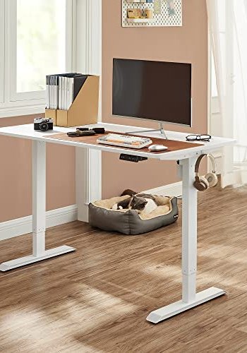 SONGMICS Hydejusterbart elektrisk skrivebord, bordramme, bordstativ, uten bordplate, med krok, trinnlst justerbar, minnefunksjon, stl, hvit LSD018W01