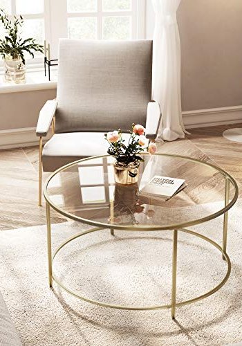 VASAGLE salongbord, rundt - glass og gull stl (84)