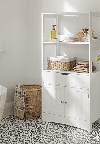 VASAGLE stort baderomsskap, m. 2 drer, 1 skuff og 2 pne hyller - hvit MDF