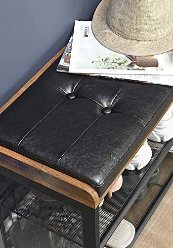 VASAGLE skohylle, m. 2 mesh hyller - vintage svart kunstskinn, brun sponplate og svart stl