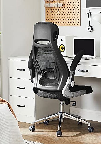 SONGMICS kontorstol, med justerbar hyde, vippefunksjon, armlener og hjul - sort polyester mesh