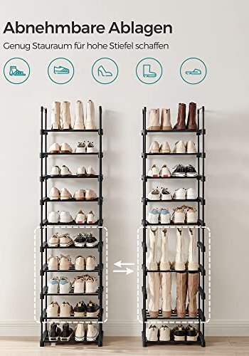 SONGMICS skohylle, m. 10 hyller - svart jern