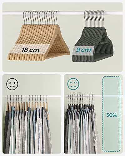 SONGMICS kleshenger, sklisikker, med knytestang og 360° roterbar krok - grtt flyelsstoff (sett med 20)