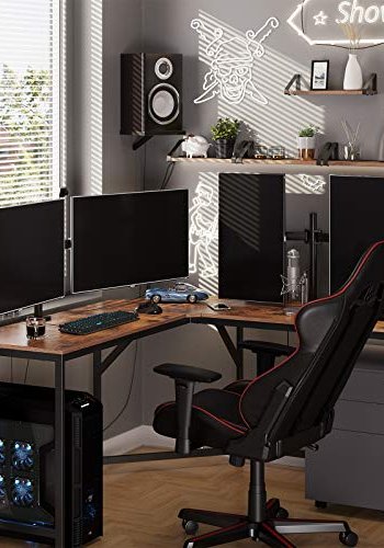 VASAGLE Eckschreibtisch – rustikale braune Spanplatte und schwarzer Stahl (149 x 149)