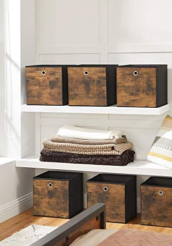 SONGMICS oppbevaringsboks, sammenleggbar - rustikk brunt og svart stoff og papp (sett med 6)