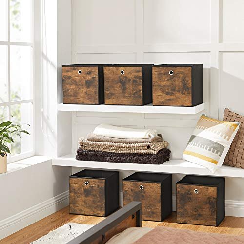 SONGMICS oppbevaringsboks, sammenleggbar - rustikk brunt og svart stoff og papp (sett med 6)