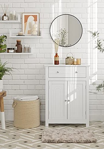 VASAGLE baderomsskap, m. 2 drer, 1 hydejusterbar hylle og 1 skuff - hvit MDF