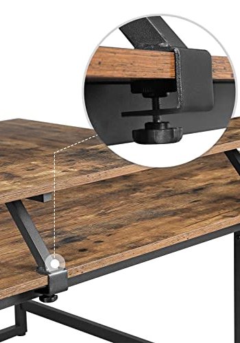 VASAGLE hjrnepult, med skjermstativ - rustikk brun sponplate og sort stl (140x130)