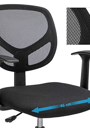 SONGMICS kontorstol, med armlener og justerbar hyde og fotsttte - sort plast og polyester mesh stoff