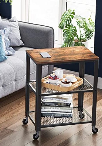 VASAGLE vogn, m. 2 hyller og hjul - brun sponplate og vintage svart stl (60x40)