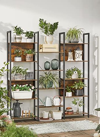 VASAGLE Bücherregal, mit 14 Regalen – rustikale braune Spanplatte und schwarzer Stahl