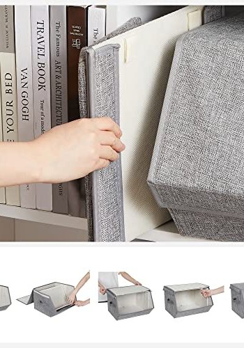 SONGMICS oppbevaringsboks med lokk og magnetisk lukking - gr�tt lin og papp (sett med 4) 