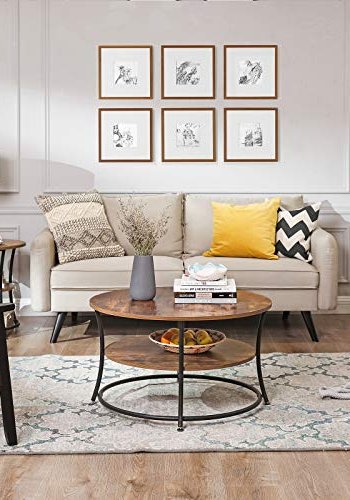 VASAGLE Beistelltisch, mit 1 Ablage, rund – rustikale braune Spanplatte und schwarzer Stahl (55)