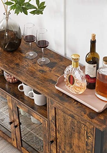 VASAGLE Sideboard, mit 1 offenen Fach, 3 Türen und Einlegeböden – rustikale braune Spanplatte und schwarzer Stahl