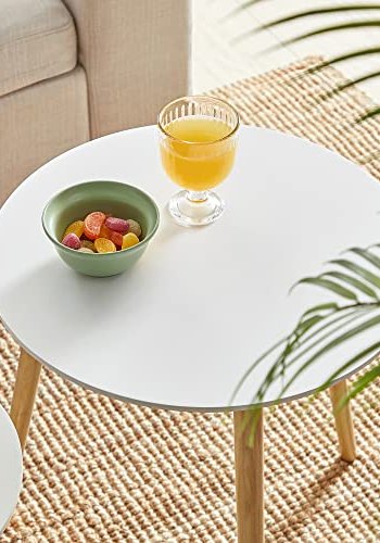 VASAGLE Beistelltisch, rund – weißes MDF und Kiefer natur (2er-Set)