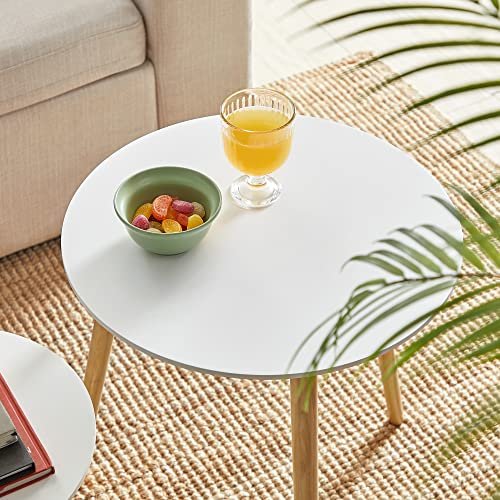 VASAGLE Beistelltisch, rund – weißes MDF und Kiefer natur (2er-Set)