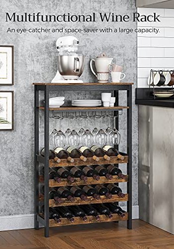 SONGMICS vinreol, til 24 vinflasker, m. glasholdere og 2 hylder - brun bambus og sort stl