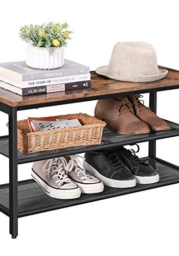 VASAGLE skohylle, m. 2 nettinghyller - brun sponplate og sort stl