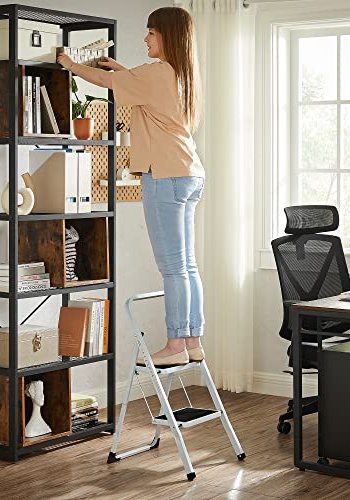 Songmics trappestige, m. 2 trinn, sammenleggbar, sikkerhetslsemekanisme - hvitt stl