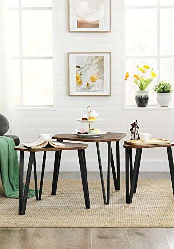 VASAGLE hekkebord, sekskantet - rustikk brun sponplate og svart stl (sett med 3)