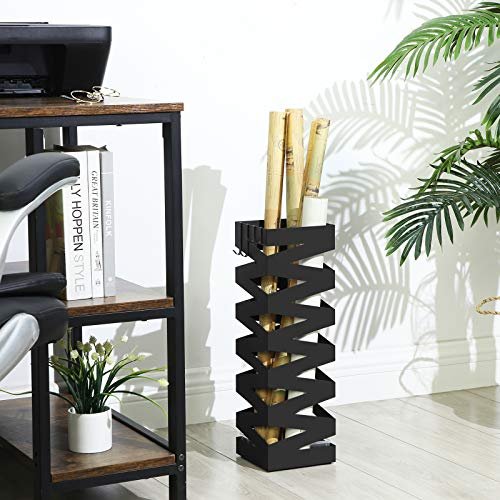 SONGMICS paraplyholder, firkantet, med kroker og dryppbrett - svart metall